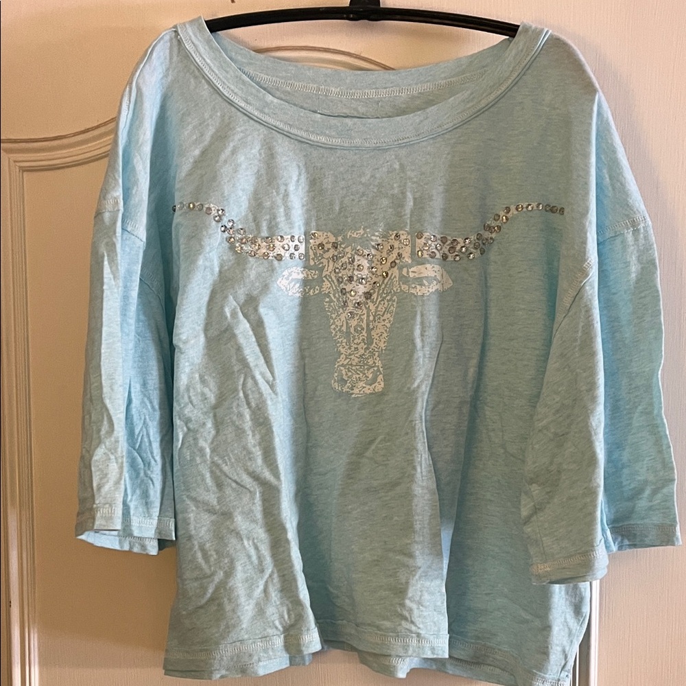 Double D Ranch Light Blue Embellished Blouse